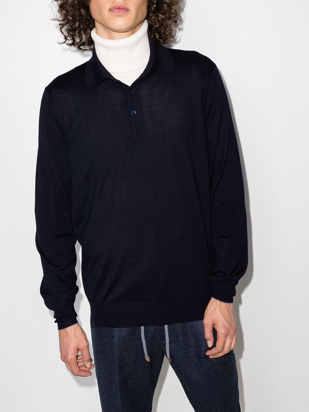 Polo a maniche lunghe in maglia in blu Brunello cucinelli - uomo 