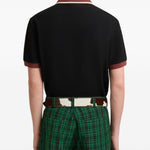 Polo con colletto a contrasto in nero e marrone 