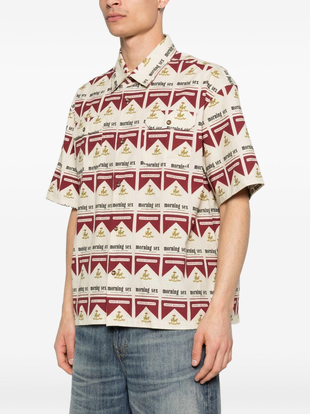 Camicia a maniche corte con stampa in beige e rosso Carne bollente - uomo 