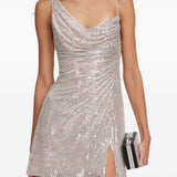 Miniabito decorato con strass in beige 
