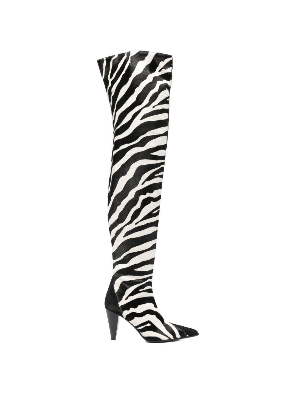 Stivali con stampa zebra in bianco e nero Khaite - donna 