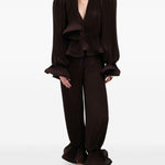 Pantaloni plissé con volant in marrone Rowen rose - donna 
