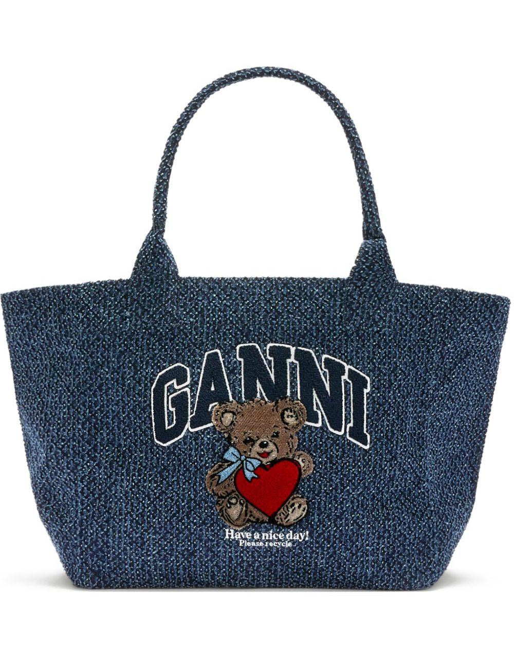 Borsa tote con stampa in blu Ganni - donna 