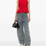 Top in chambray rosso Ganni - donna 