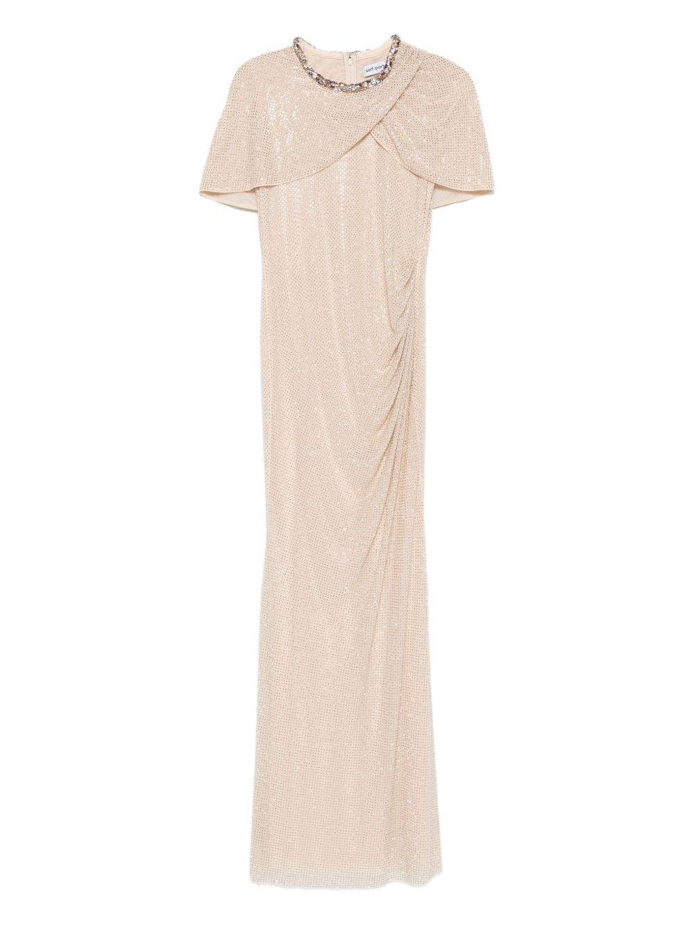Abito lungo drappeggato con decorazione in beige Self-Portrait - donna 