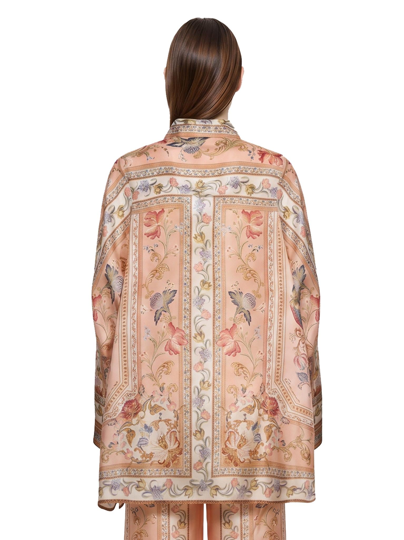 Camicia Roselight in seta floreale rosa 