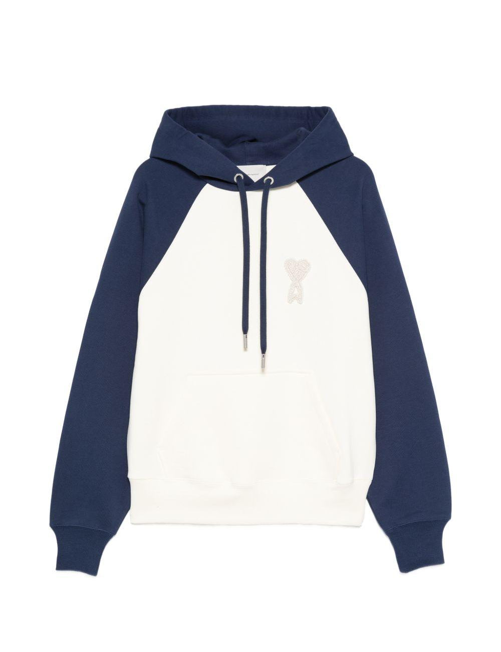 Felpa con cappuccio in bianco e blu Ami paris - uomo 