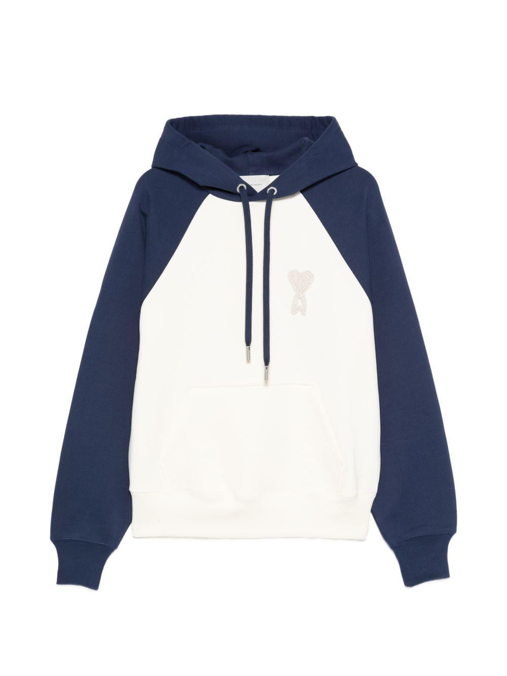 Felpa con cappuccio in bianco e blu Ami paris - uomo 