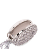 Clutch in raso con crisalli color argento 