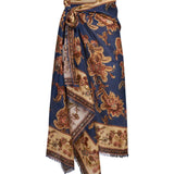 Gonna midi in seta navy/jade 