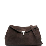 Clutch in suede con chiusura a T in marrone 