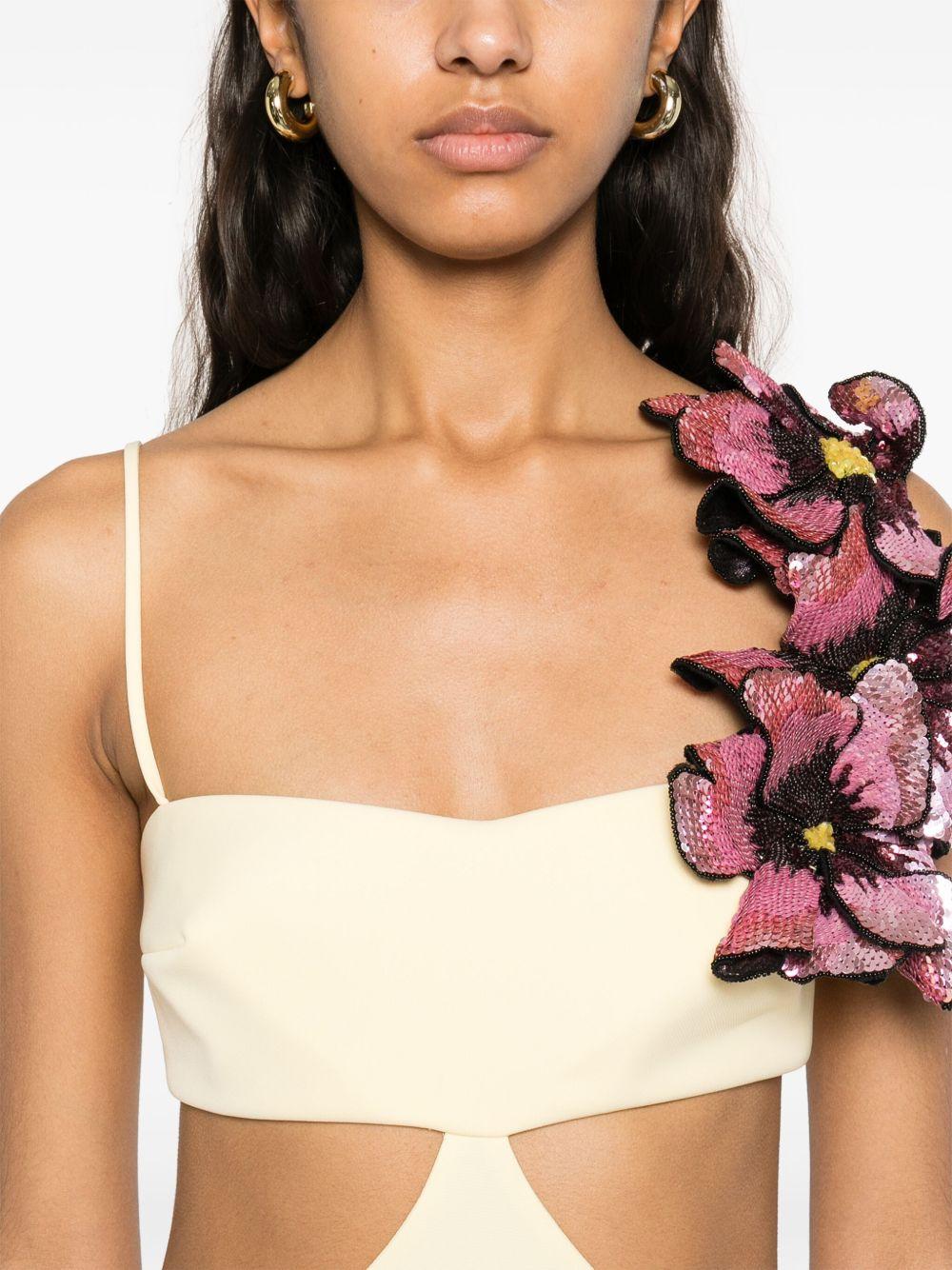 Abito da sera con applicazione a fiori in giallo Costarellos - donna 