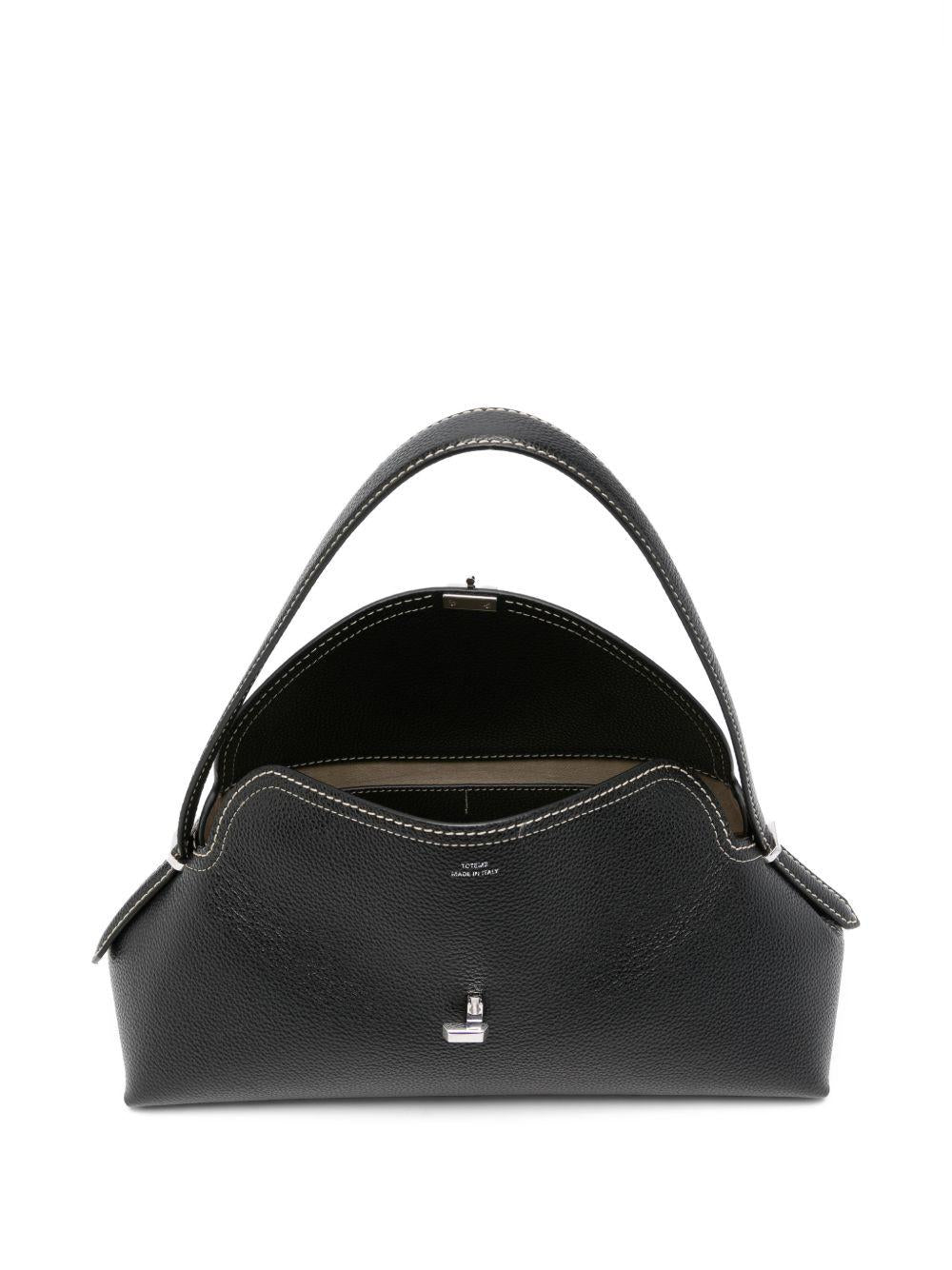Borsa in pelle con chiusura a T in nero 