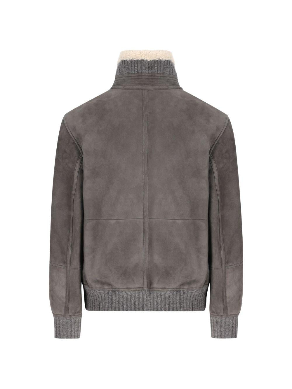 Giacca in pelle a collo alto in grigio Brunello cucinelli - uomo 