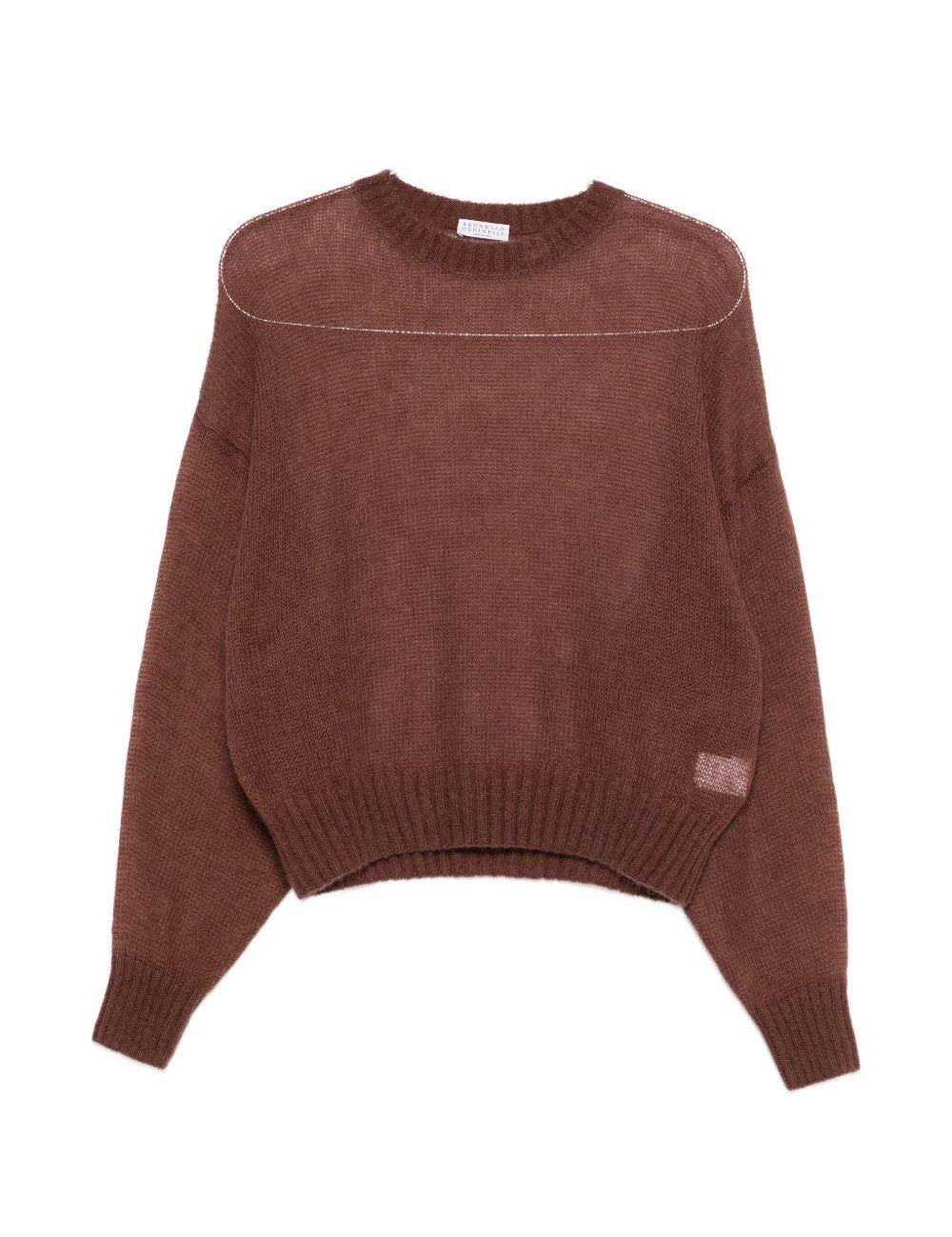 Maglione girocollo in marrone Brunello cucinelli - donna 
