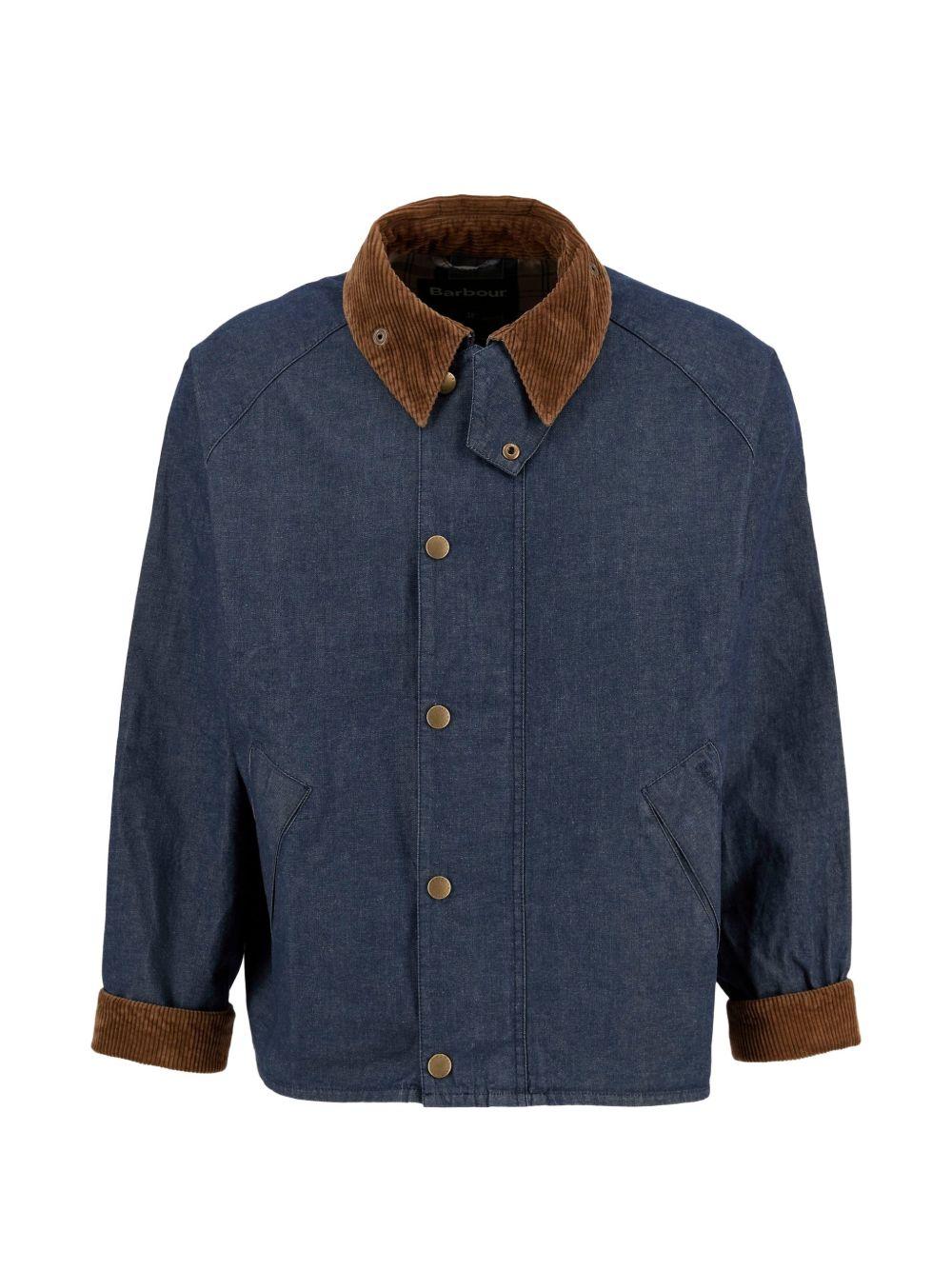 Giacca denim con colletto a coste in blu e marrone Barbour - uomo 