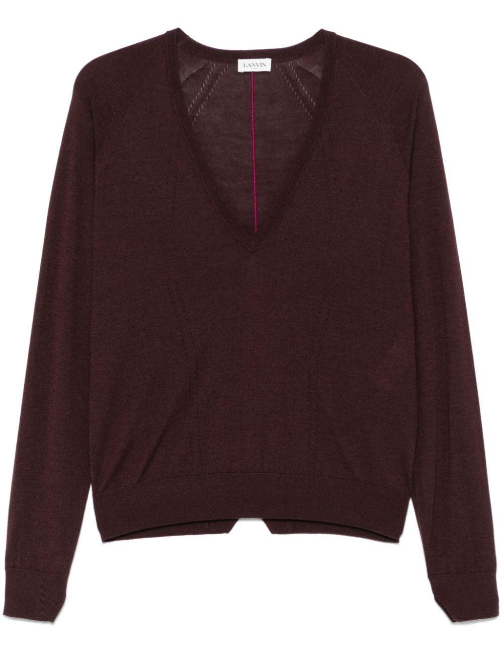 Maglione con scollo a v  in bordeaux Lanvin - donna 