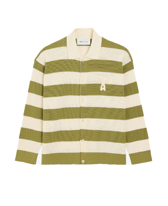 Cardigan a righe ami de coeur in bianco e verde Ami paris - uomo 