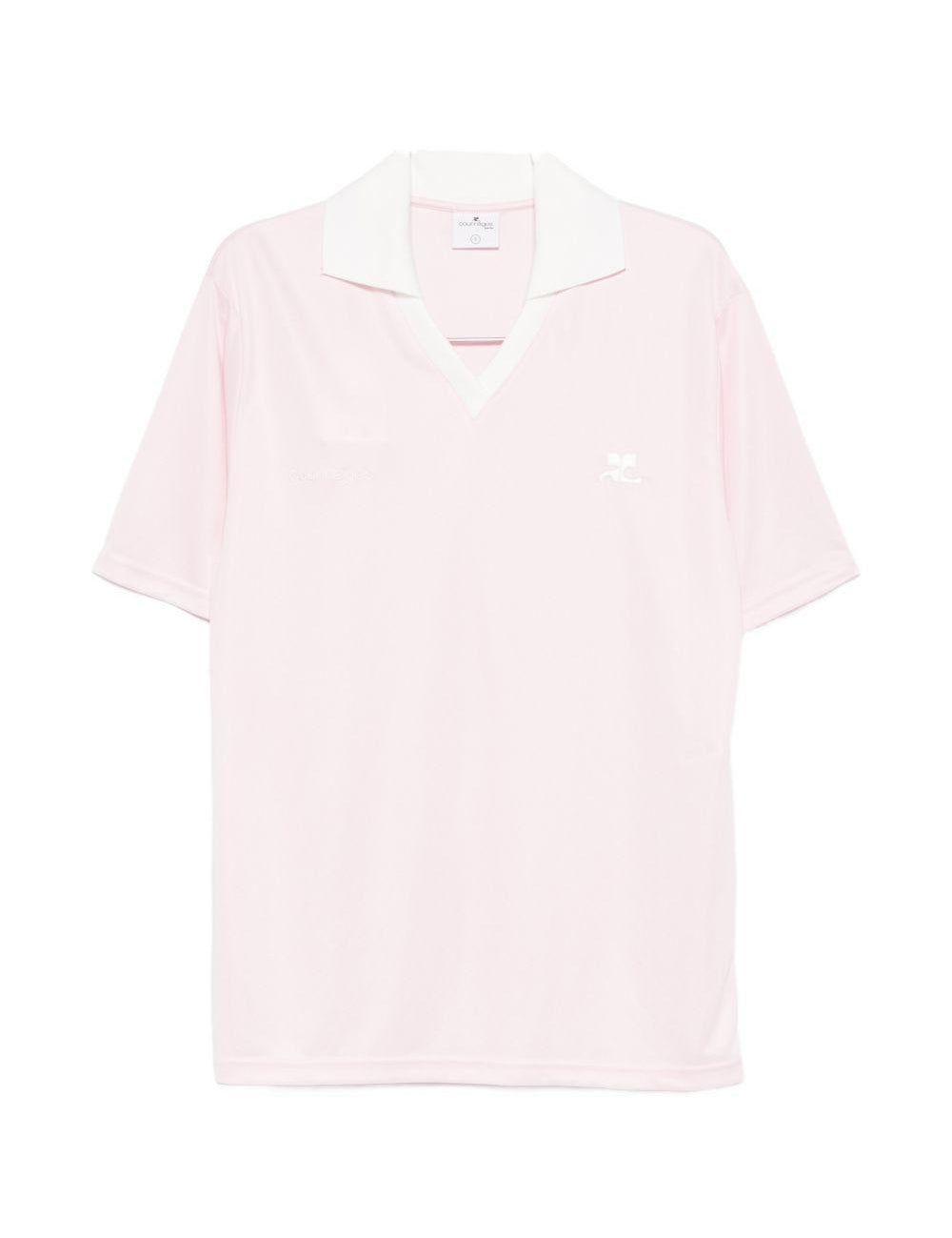 Polo con logo e ricamo a v in bianco Courrèges - donna 