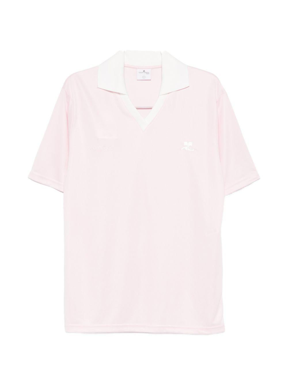 Polo con logo e ricamo a v in bianco Courrèges - donna 