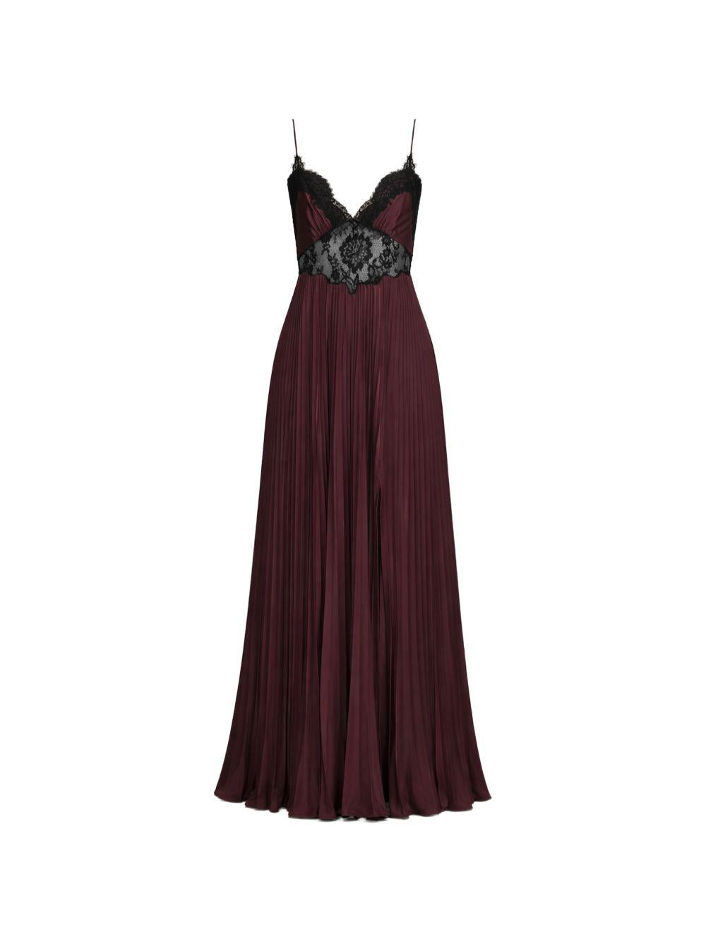 Abito lungo con inserti in pizzo nero e marrone Self-Portrait - donna 