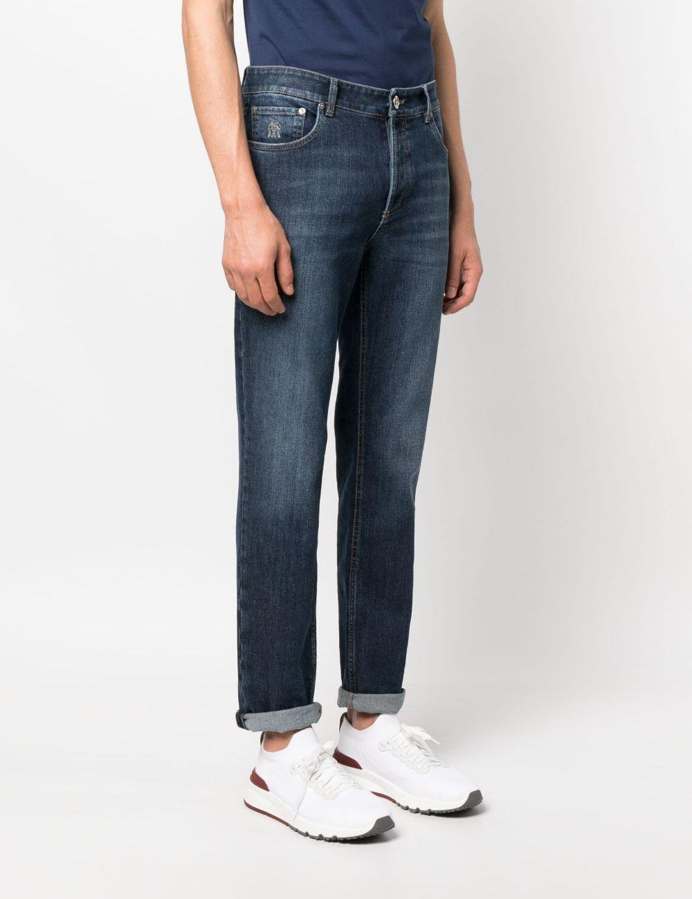 Jeans a gamba stretta in blu Brunello cucinelli - uomo 