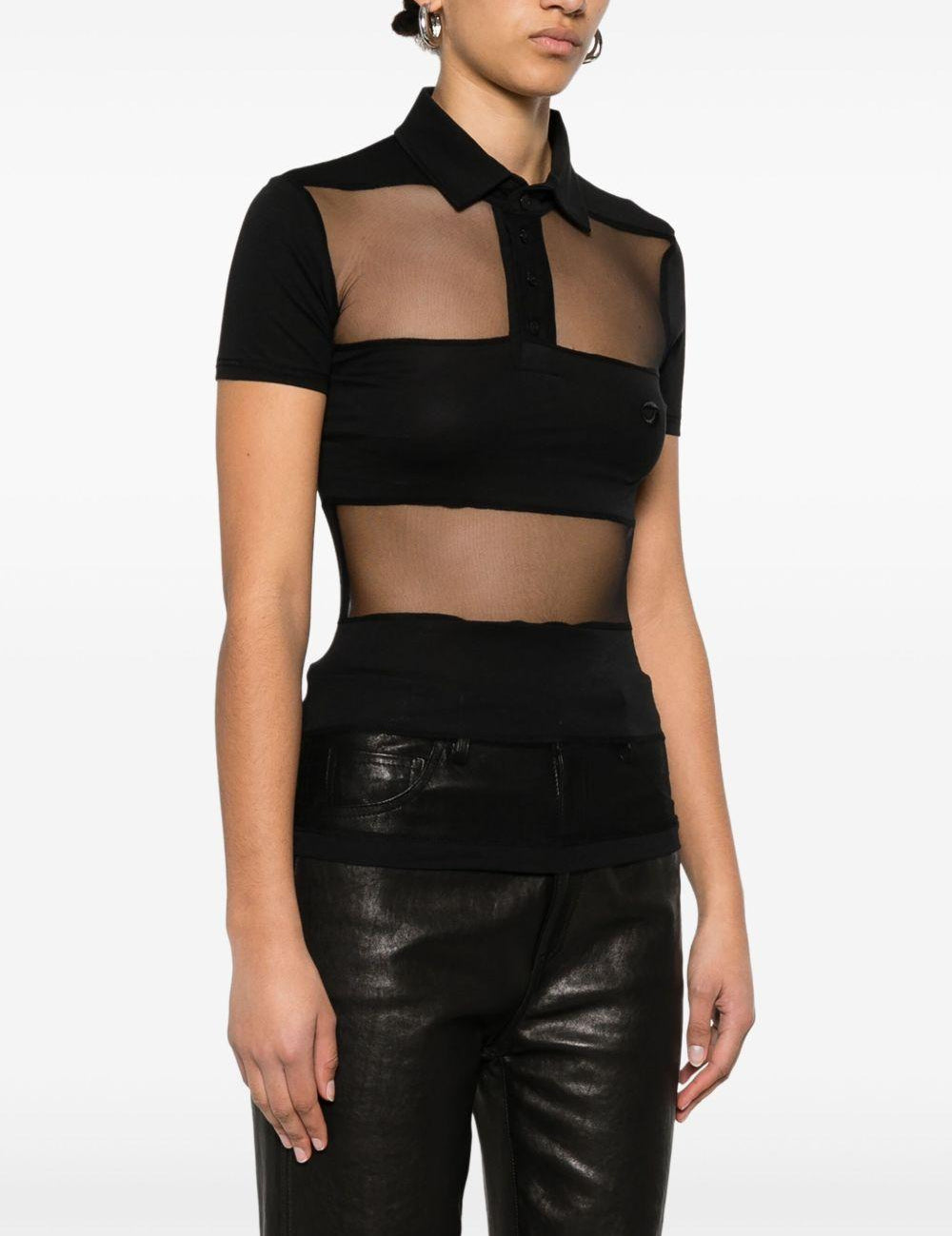 Polo semi trasparente a righe in nero Coperni - donna 