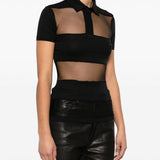 Polo semi trasparente a righe in nero Coperni - donna 