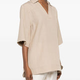 T-shirt con scollo a v ermo in beige Loulou de saison - donna 
