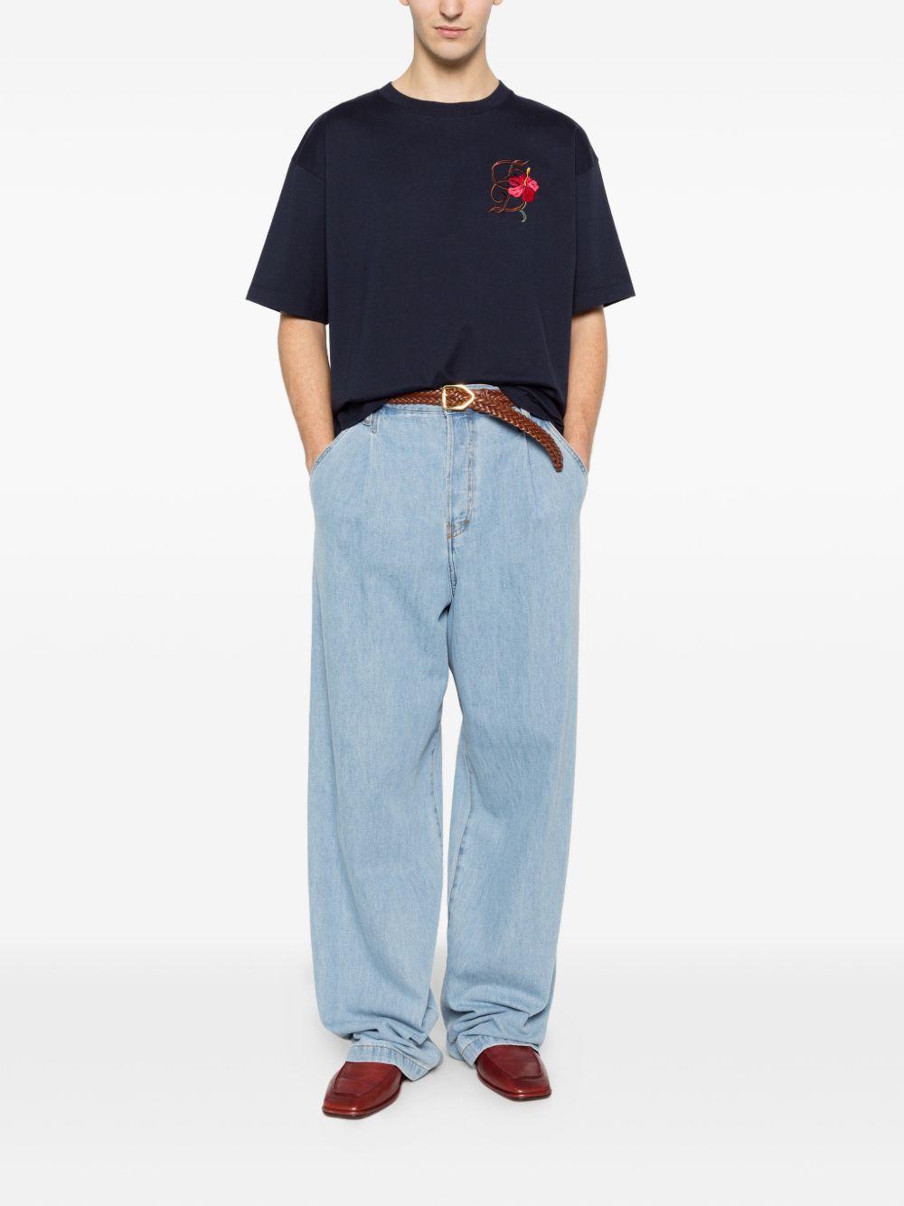 T-shirt D Hibiscus Brodée in blu Drole de monsieur - uomo 