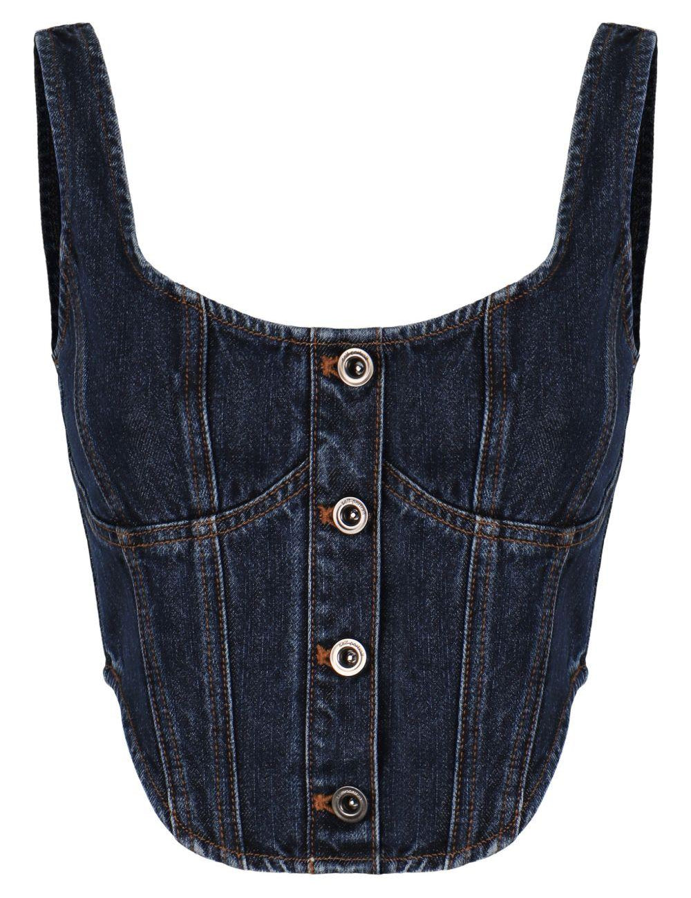 Top a corsetto in denim in blu Self-portrait - donna 