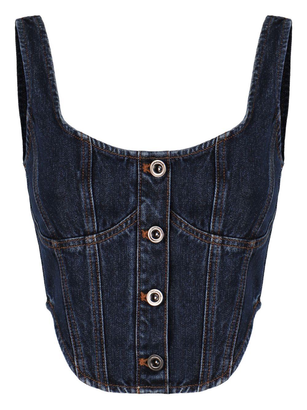 Top a corsetto in denim in blu Self-portrait - donna 