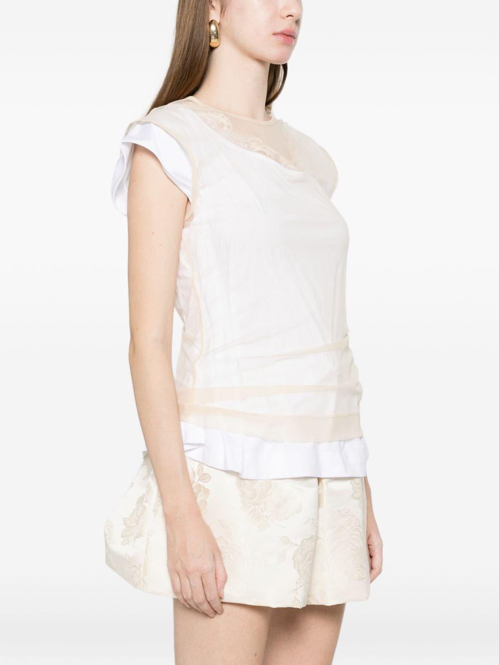 T-shirt a strati in pizzo in bianco e beige Simone rocha - donna 