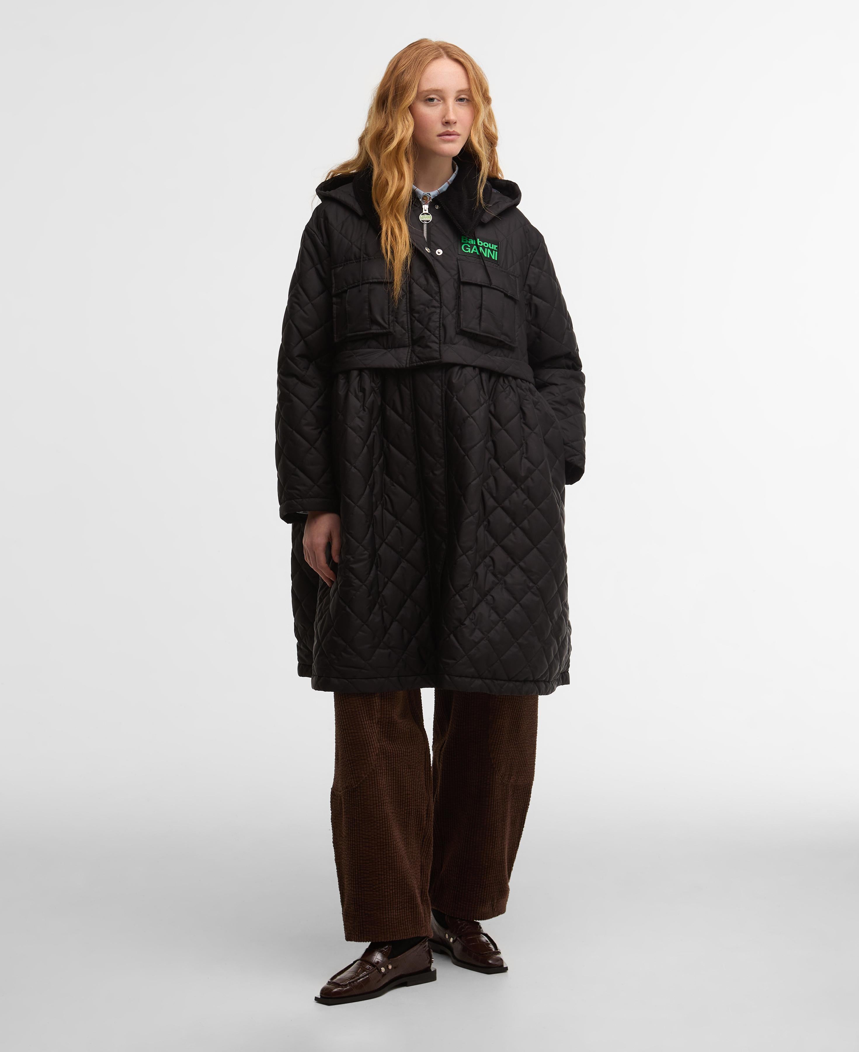 Giacca trapuntata lunga con peplo Barbour x Ganni - donna 
