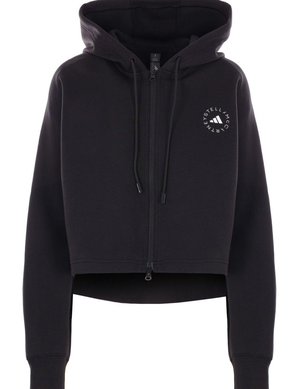 Felpa con cappuccio crop in nero Adidas by stella mc cartney - donna 