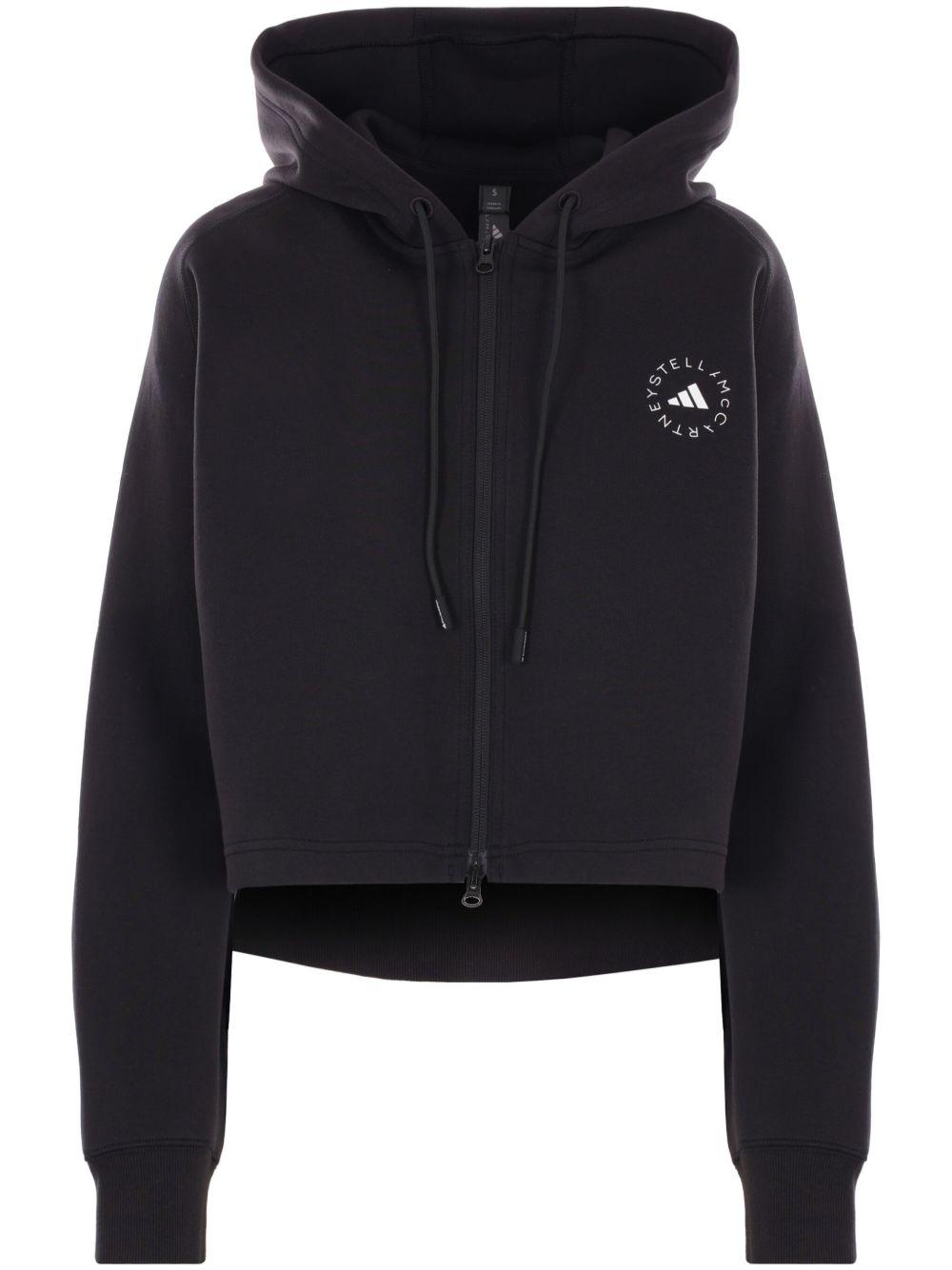 Felpa con cappuccio crop in nero Adidas by stella mc cartney - donna 