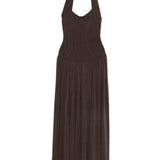 Abito lungo con scollo halter in marrone Aya Muse - donna 