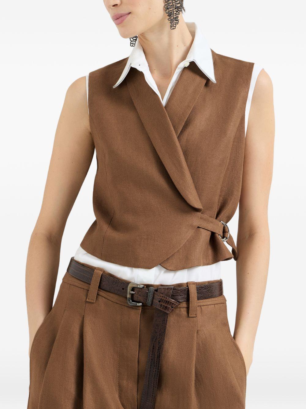 Gilet con fibbia diagonale in marrone Brunello cucinelli - donna 
