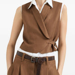 Gilet con fibbia diagonale in marrone Brunello cucinelli - donna 