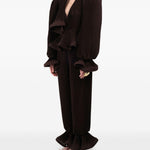 Pantaloni plissé con volant in marrone Rowen rose - donna 
