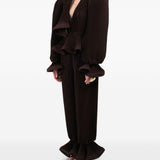 Pantaloni plissé con volant in marrone Rowen rose - donna 