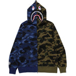 Felpa con zip intera e motivo mimetico a squalo in blu e verde A bathing ape - uomo 