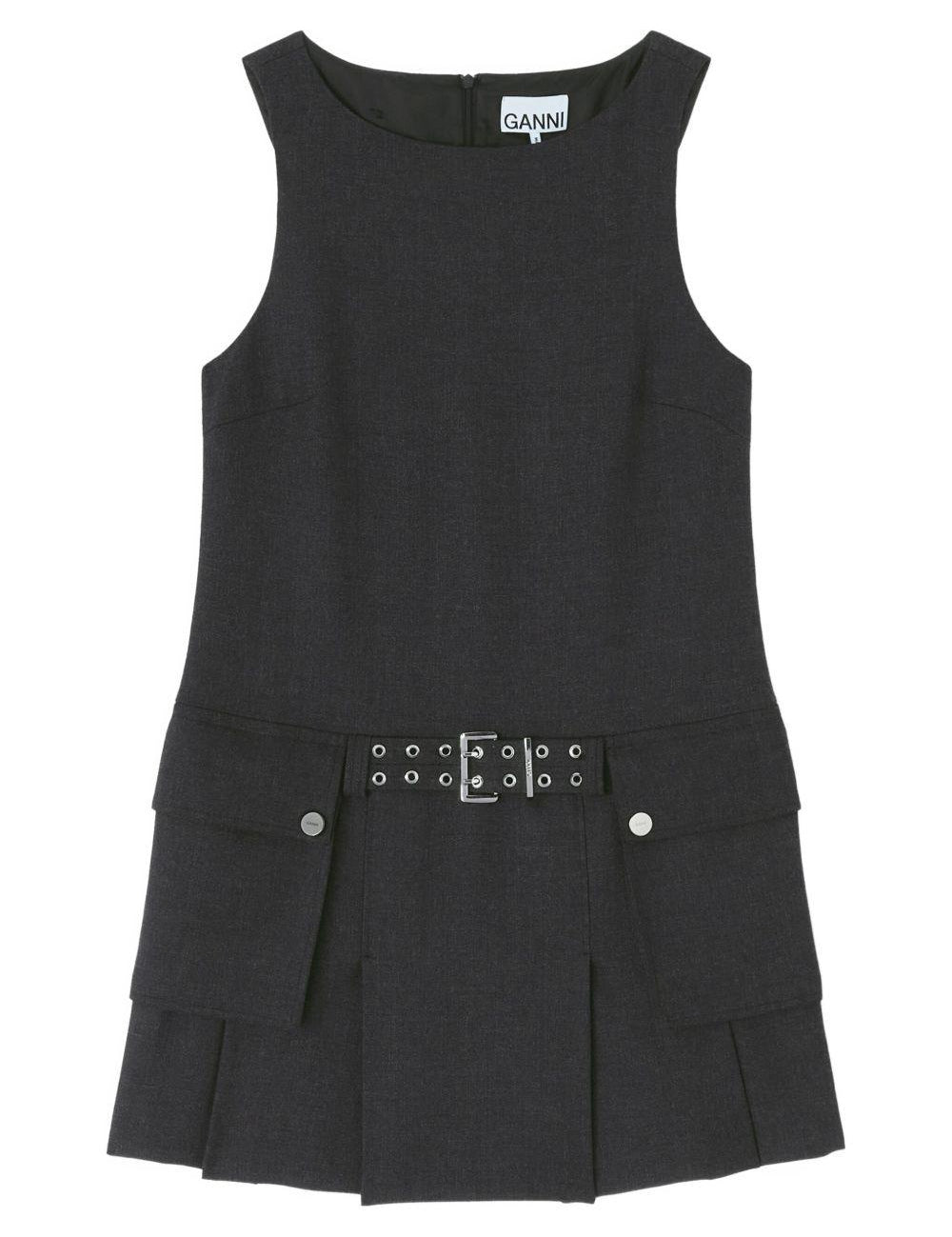 Abito corto con cintura e tasche in nero Ganni - donna 