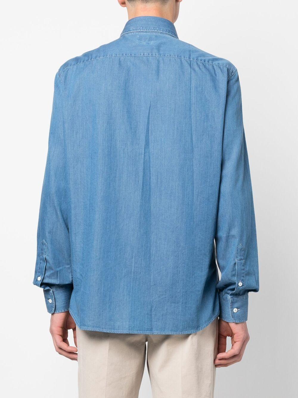 Camicia con colletto classico in denim blu brunello cucinelli - uomo 