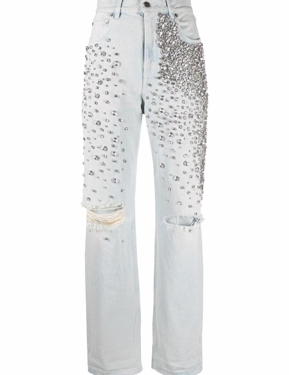 Jeans a vita alta decorati con cristalli in celeste Golden goose - unisex 
