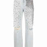 Jeans a vita alta decorati con cristalli in celeste Golden goose - unisex 