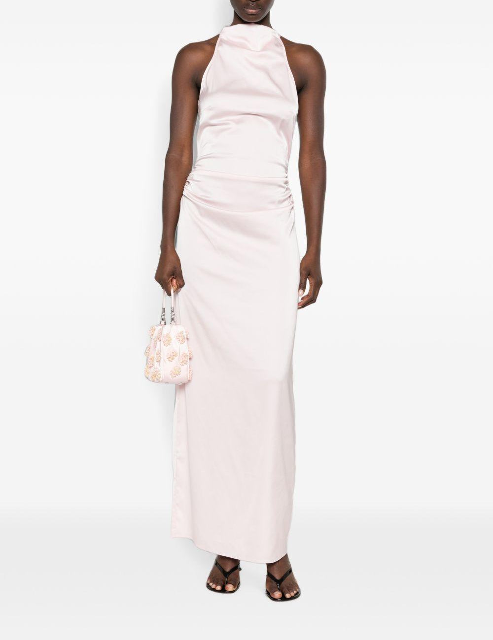 Abito maxi satinato in rosa 