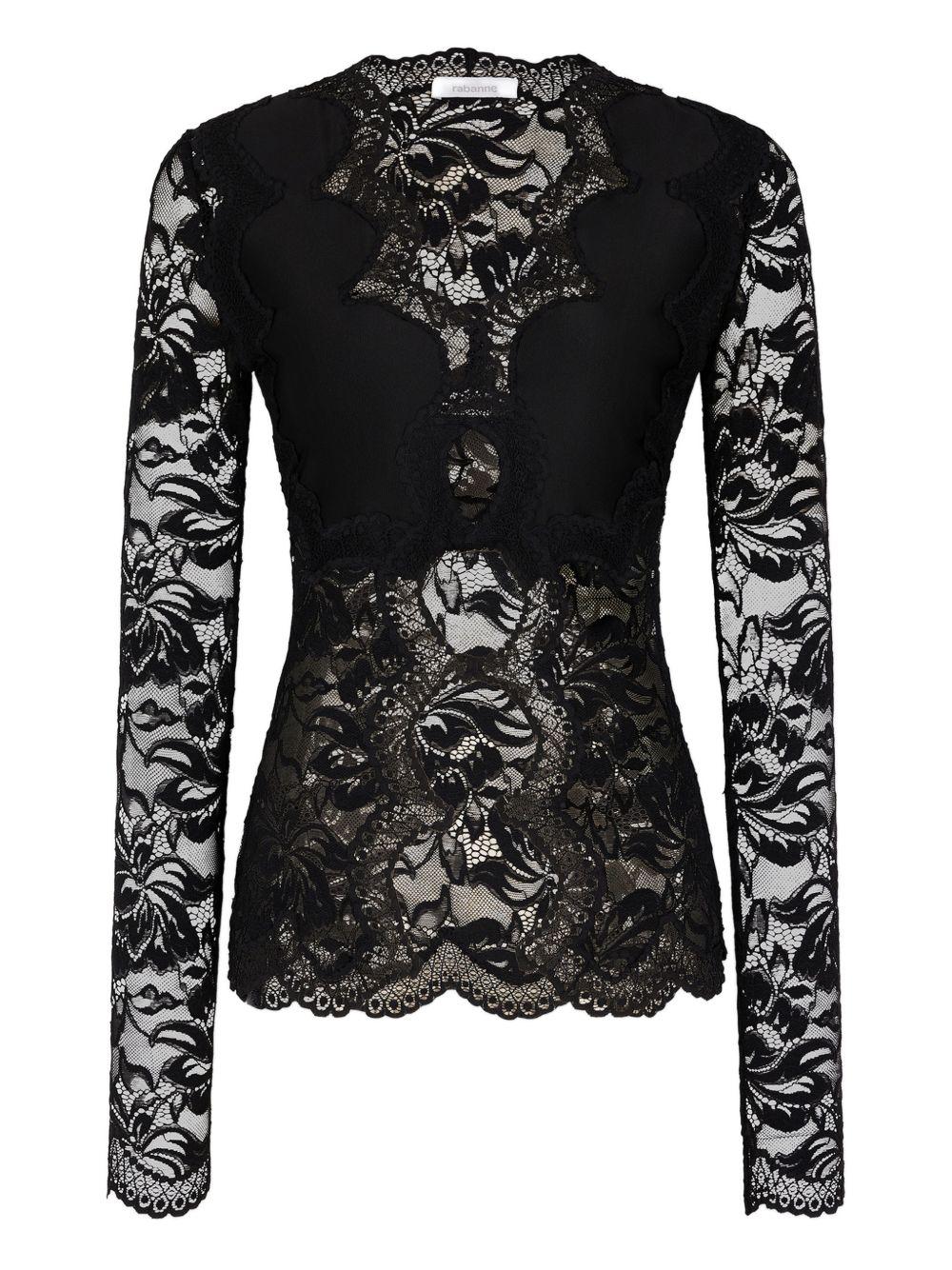 Blusa in pizzo con cut-out nero Rabanne - donna 