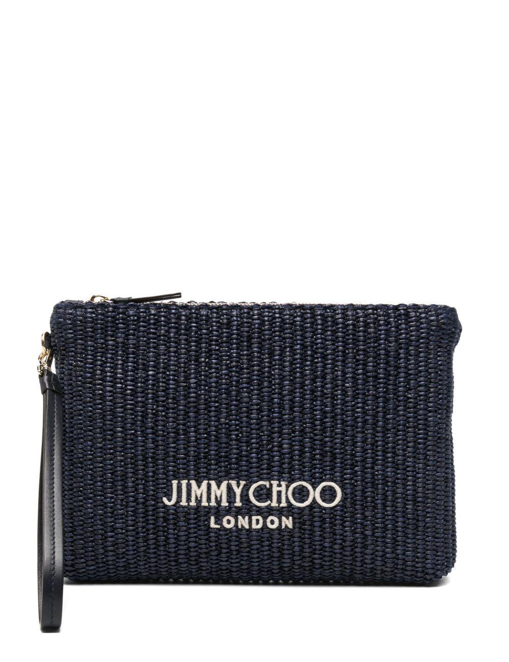 Clutch con logo stampato in rafia in blu Jimmy choo - donna 