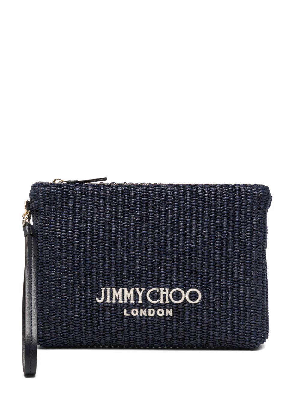Clutch con logo stampato in rafia in blu Jimmy choo - donna 